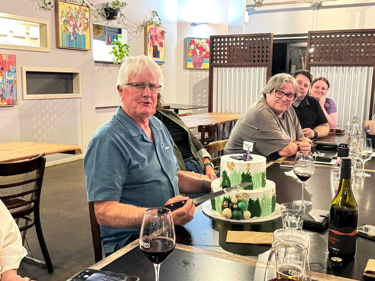 The send-off at the shop — and the famous green cake